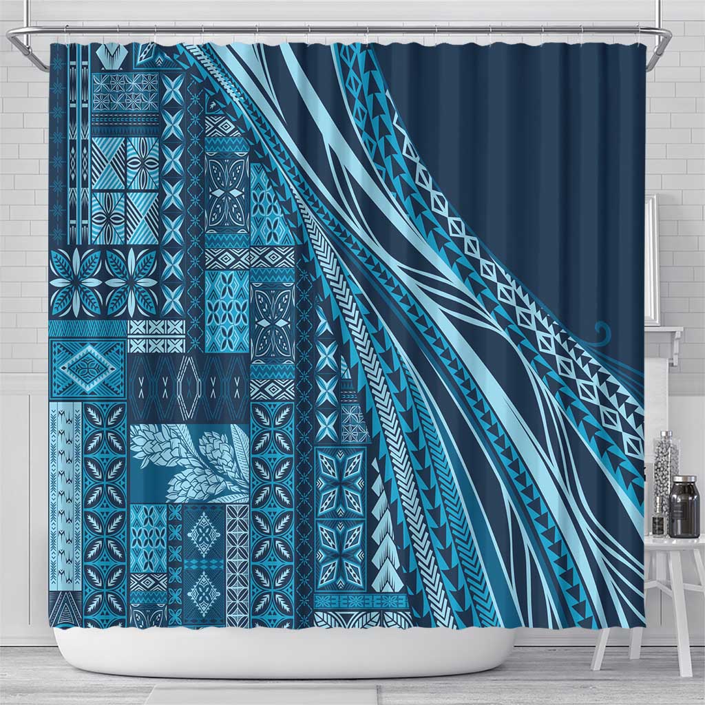 Pasifika Women's Day - Samoa Siapo Malu Tattoo Inspired Shower Curtain Navy Blue LT7 - Polynesian Pride