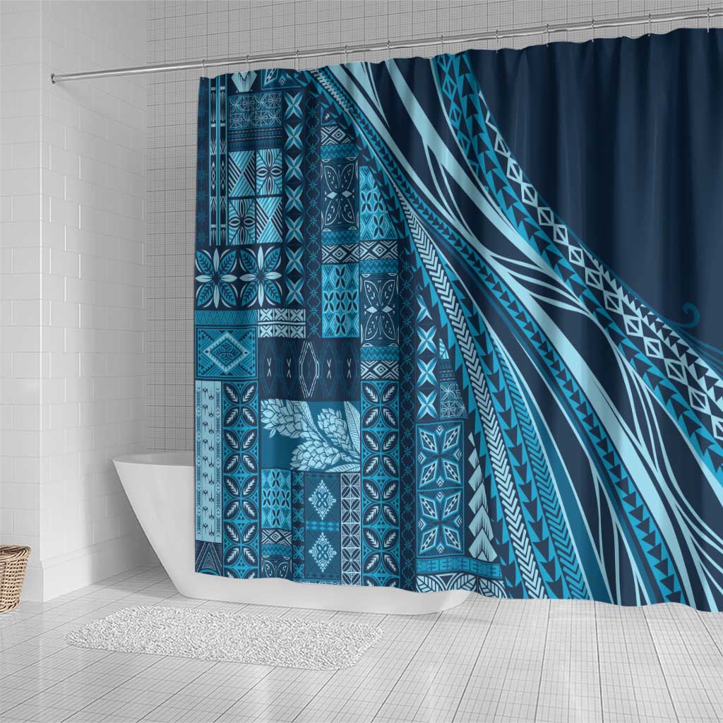 Pasifika Women's Day - Samoa Siapo Malu Tattoo Inspired Shower Curtain Navy Blue LT7 - Polynesian Pride