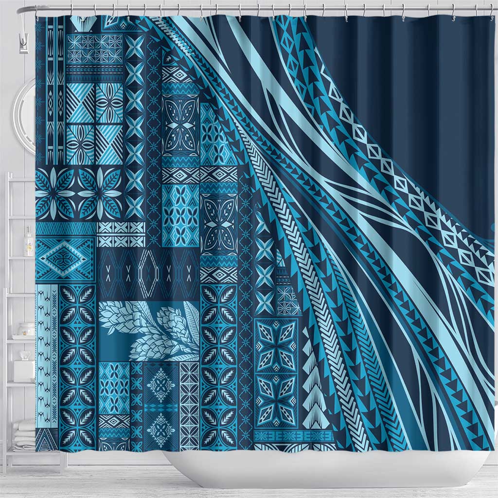 Pasifika Women's Day - Samoa Siapo Malu Tattoo Inspired Shower Curtain Navy Blue LT7 - Polynesian Pride
