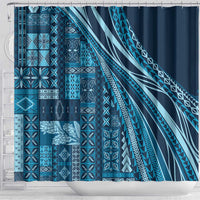 Pasifika Women's Day - Samoa Siapo Malu Tattoo Inspired Shower Curtain Navy Blue LT7 - Polynesian Pride