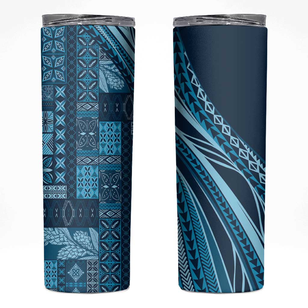 Pasifika Women's Day - Samoa Siapo Malu Tattoo Inspired Skinny Tumbler Navy Blue LT7 Navy Blue - Polynesian Pride