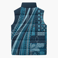 Pasifika Women's Day - Samoa Siapo Malu Tattoo Inspired Sleeveless Puffer Jacket Navy Blue LT7 - Polynesian Pride