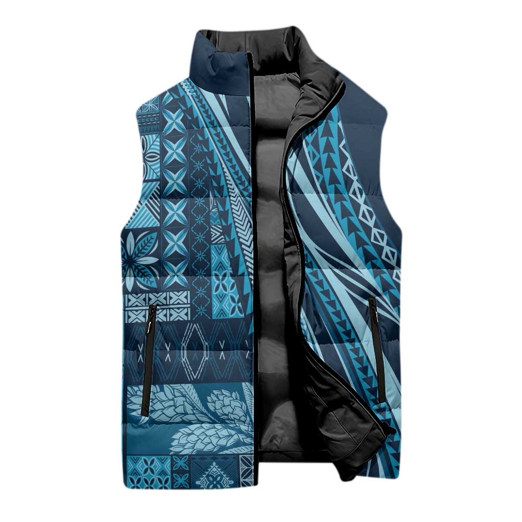 Pasifika Women's Day - Samoa Siapo Malu Tattoo Inspired Sleeveless Puffer Jacket Navy Blue LT7 - Polynesian Pride