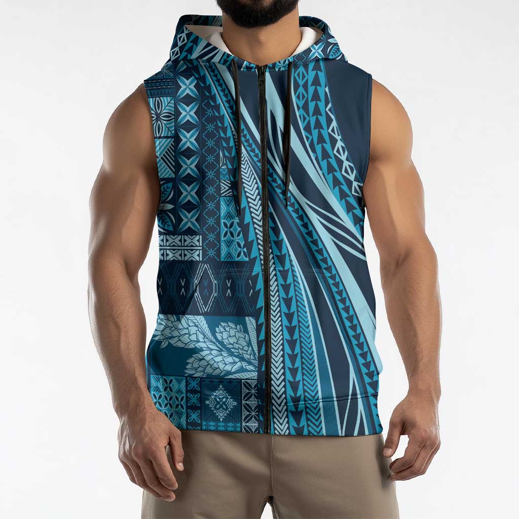 Pasifika Women's Day - Samoa Siapo Malu Tattoo Inspired Sleeveless Zip Hoodie Navy Blue LT7 - Polynesian Pride