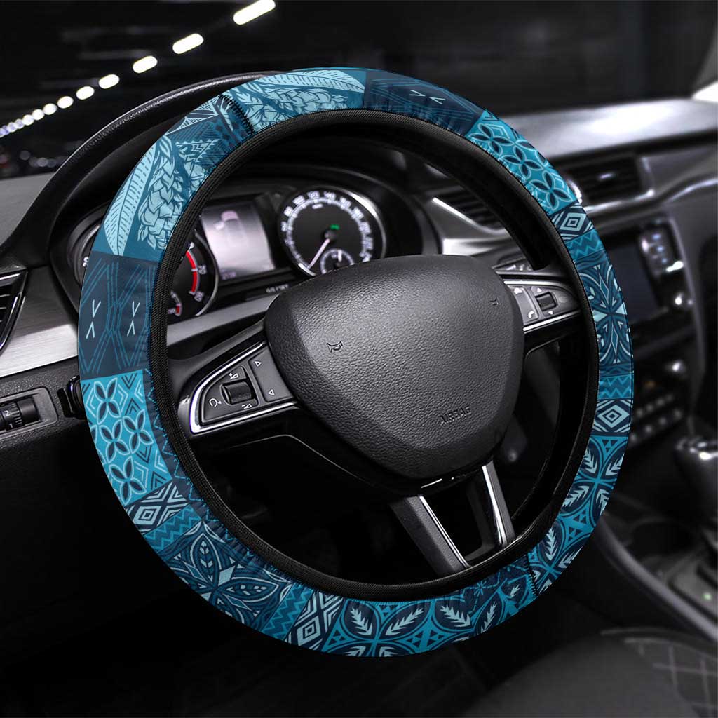 Pasifika Women's Day - Samoa Siapo Malu Tattoo Inspired Steering Wheel Cover Navy Blue LT7 Universal Fit Navy Blue - Polynesian Pride