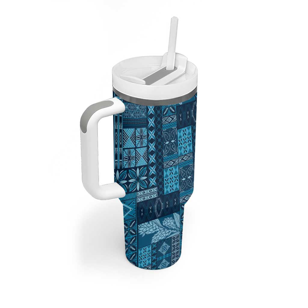 Pasifika Women's Day - Samoa Siapo Malu Tattoo Inspired Tumbler With Handle Navy Blue LT7 - Polynesian Pride