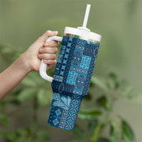 Pasifika Women's Day - Samoa Siapo Malu Tattoo Inspired Tumbler With Handle Navy Blue LT7 - Polynesian Pride