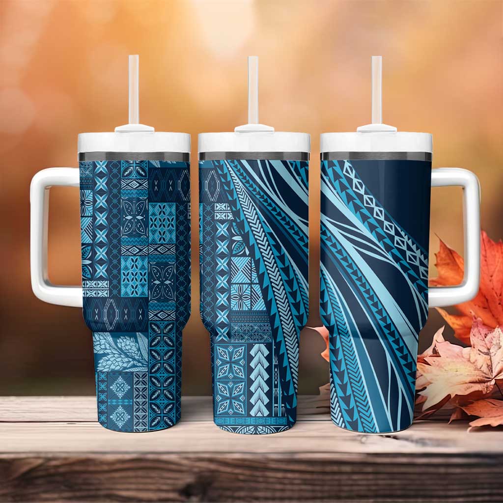 Pasifika Women's Day - Samoa Siapo Malu Tattoo Inspired Tumbler With Handle Navy Blue LT7 - Polynesian Pride