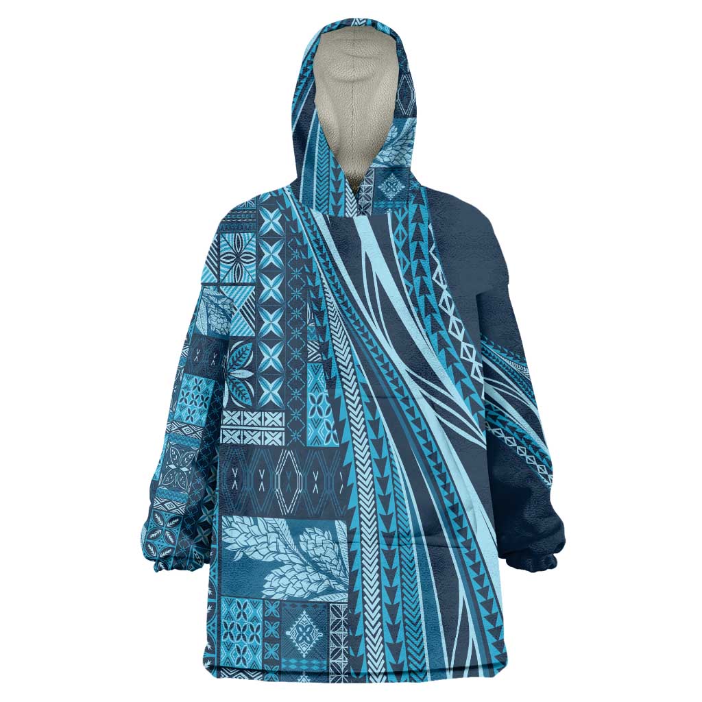 Pasifika Women's Day - Samoa Siapo Malu Tattoo Inspired Wearable Blanket Hoodie Navy Blue LT7 One Size Navy Blue - Polynesian Pride