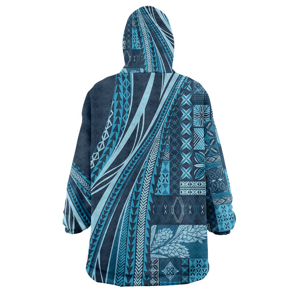 Pasifika Women's Day - Samoa Siapo Malu Tattoo Inspired Wearable Blanket Hoodie Navy Blue