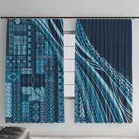 Pasifika Women's Day - Samoa Siapo Malu Tattoo Inspired Window Curtain Navy Blue LT7 With Hooks Navy Blue - Polynesian Pride