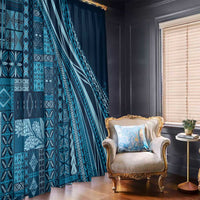 Pasifika Women's Day - Samoa Siapo Malu Tattoo Inspired Window Curtain Navy Blue LT7 - Polynesian Pride