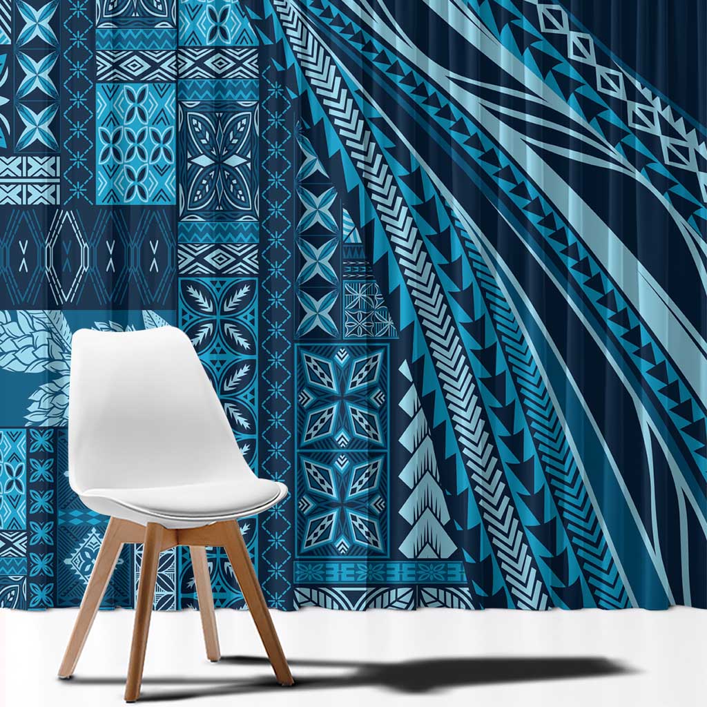 Pasifika Women's Day - Samoa Siapo Malu Tattoo Inspired Window Curtain Navy Blue LT7 - Polynesian Pride