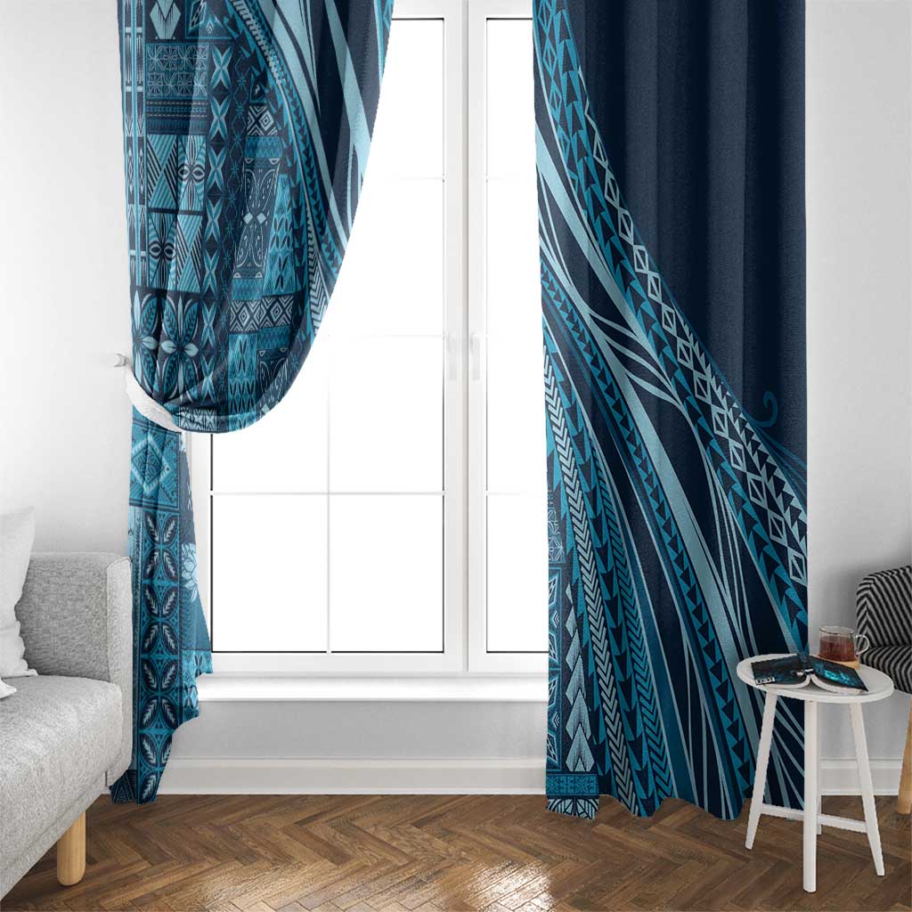 Pasifika Women's Day - Samoa Siapo Malu Tattoo Inspired Window Curtain Navy Blue LT7 - Polynesian Pride