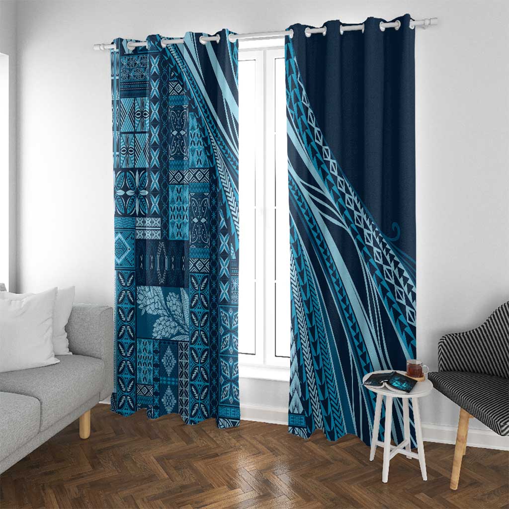 Pasifika Women's Day - Samoa Siapo Malu Tattoo Inspired Window Curtain Navy Blue LT7 With Grommets Navy Blue - Polynesian Pride