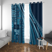 Pasifika Women's Day - Samoa Siapo Malu Tattoo Inspired Window Curtain Navy Blue LT7 With Grommets Navy Blue - Polynesian Pride