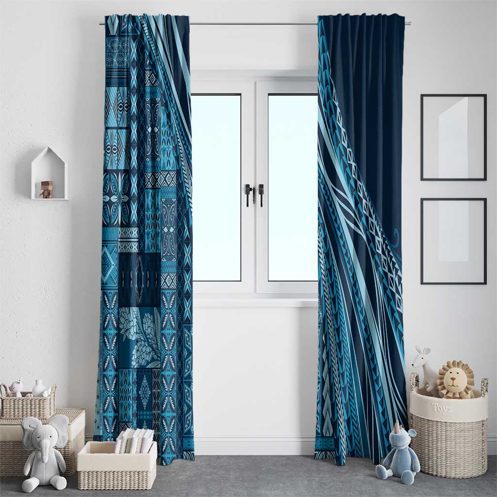 Pasifika Women's Day - Samoa Siapo Malu Tattoo Inspired Window Curtain Navy Blue LT7 - Polynesian Pride