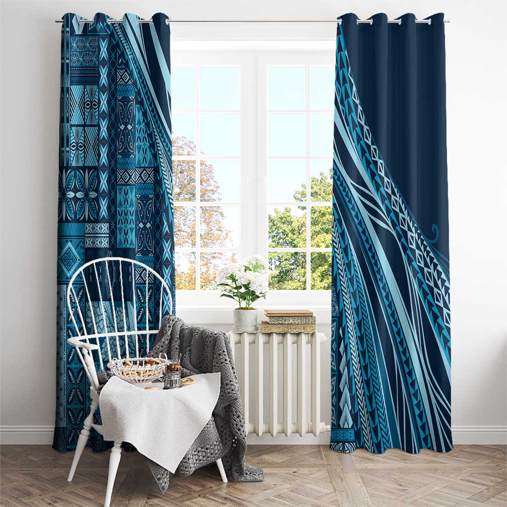 Pasifika Women's Day - Samoa Siapo Malu Tattoo Inspired Window Curtain Navy Blue LT7 - Polynesian Pride