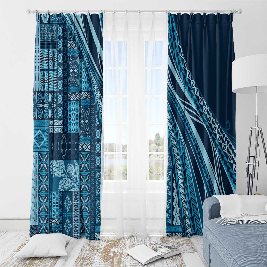 Pasifika Women's Day - Samoa Siapo Malu Tattoo Inspired Window Curtain Navy Blue LT7 - Polynesian Pride