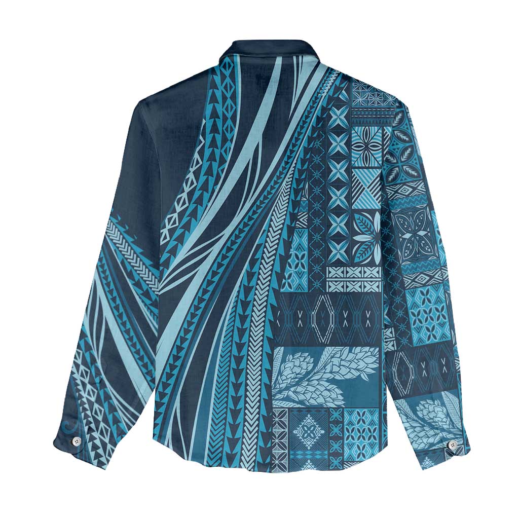 Pasifika Women's Day - Samoa Siapo Malu Tattoo Inspired Women Casual Shirt Navy Blue LT7 - Polynesian Pride