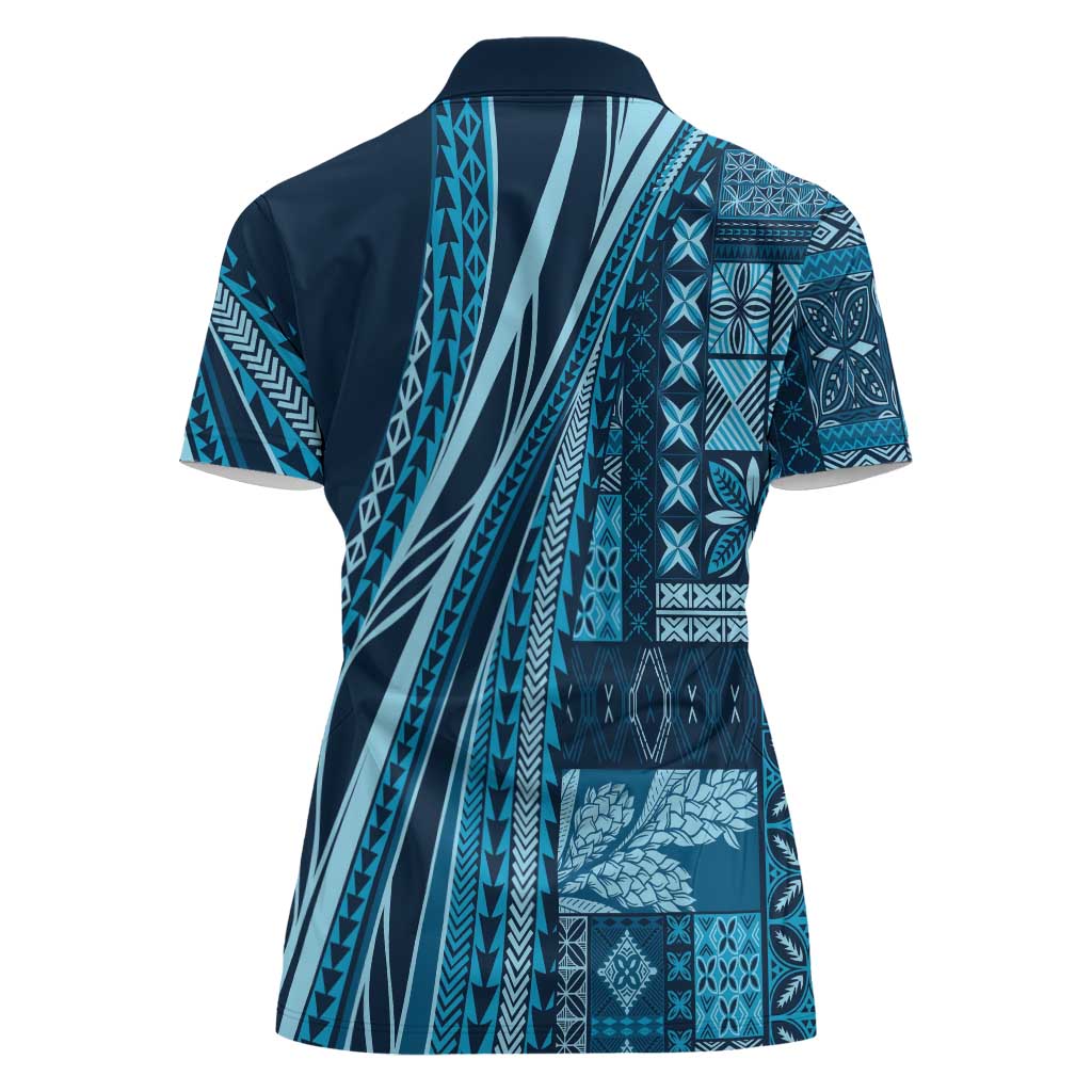 Pasifika Women's Day - Samoa Siapo Malu Tattoo Inspired Women Polo Shirt Navy Blue LT7 - Polynesian Pride