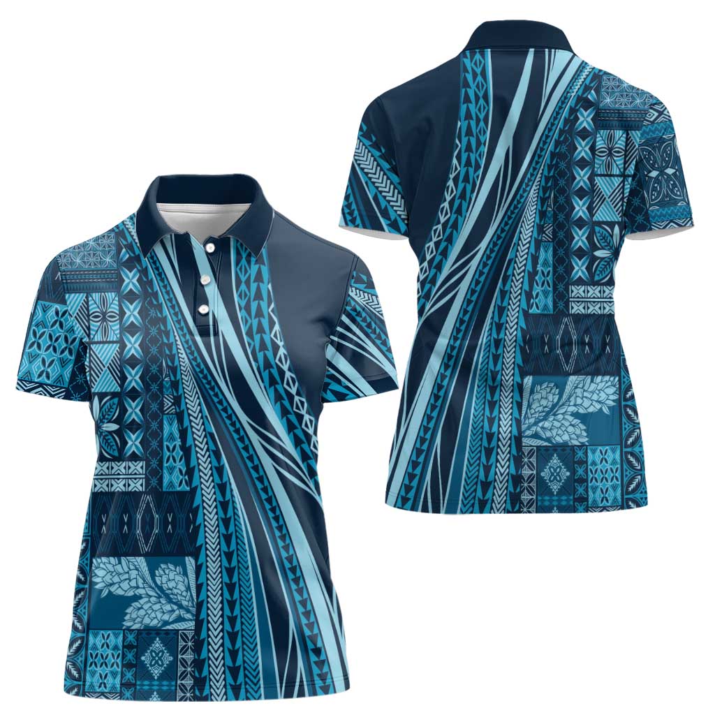 Pasifika Women's Day - Samoa Siapo Malu Tattoo Inspired Women Polo Shirt Navy Blue LT7 - Polynesian Pride