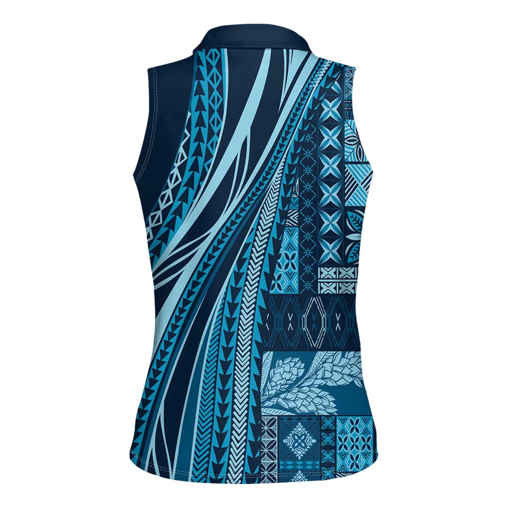 Pasifika Women's Day - Samoa Siapo Malu Tattoo Inspired Women Sleeveless Polo Shirt Navy Blue LT7 - Polynesian Pride