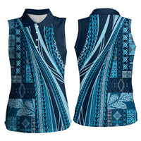 Pasifika Women's Day - Samoa Siapo Malu Tattoo Inspired Women Sleeveless Polo Shirt Navy Blue LT7 - Polynesian Pride