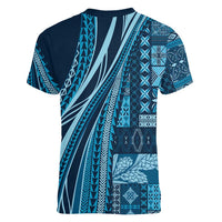 Pasifika Women's Day - Samoa Siapo Malu Tattoo Inspired Women V-Neck T-Shirt Navy Blue