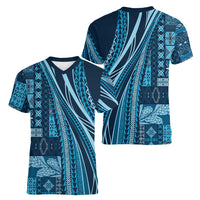 Pasifika Women's Day - Samoa Siapo Malu Tattoo Inspired Women V-Neck T-Shirt Navy Blue
