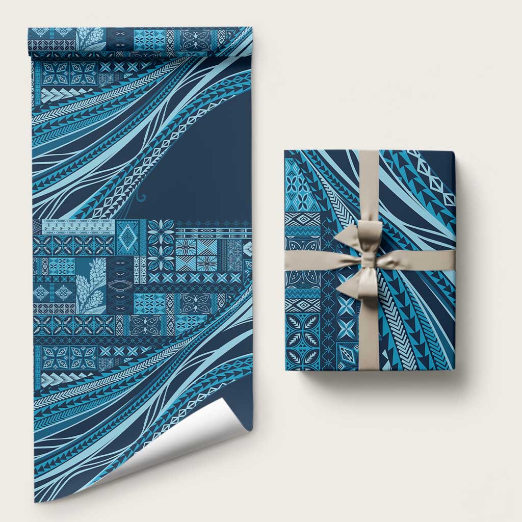 Pasifika Women's Day - Samoa Siapo Malu Tattoo Inspired Wrapping Paper Navy Blue LT7 58" × 23" Navy Blue - Polynesian Pride