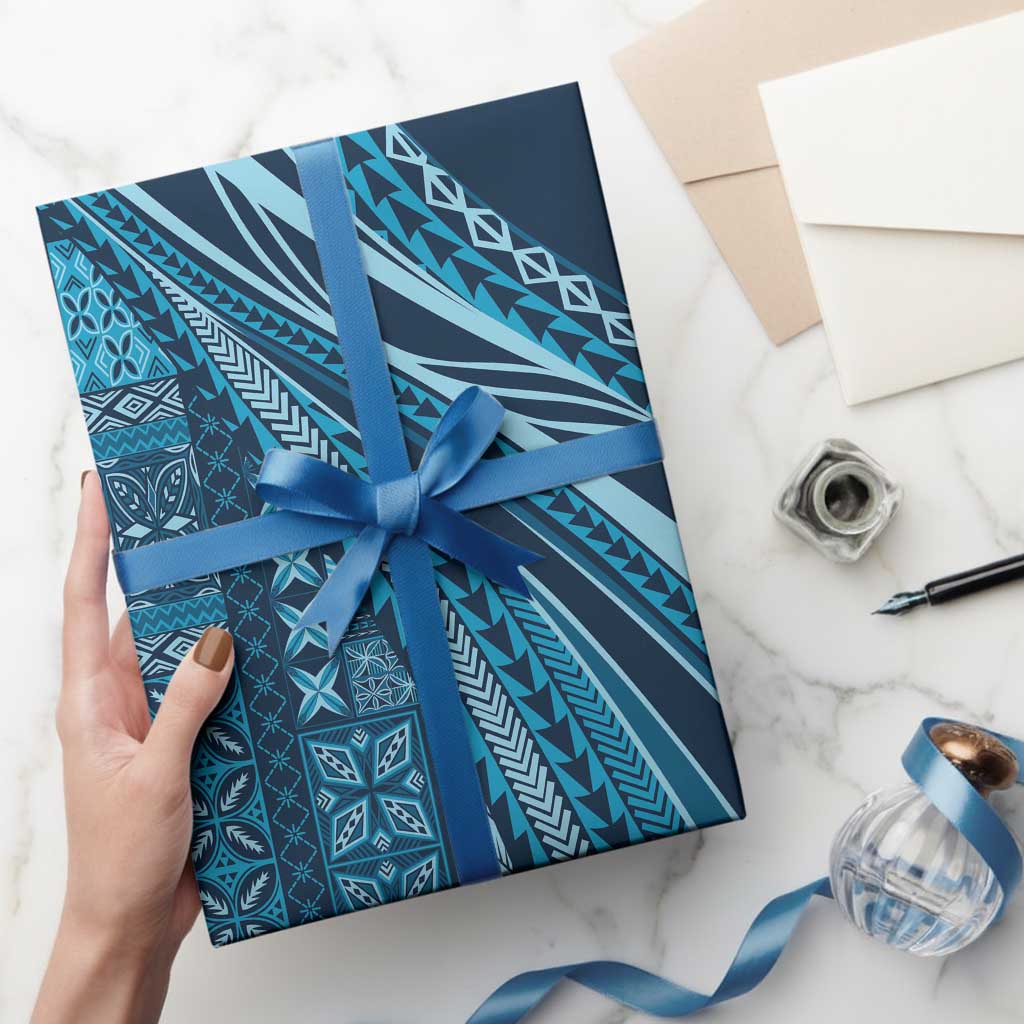 Pasifika Women's Day - Samoa Siapo Malu Tattoo Inspired Wrapping Paper Navy Blue LT7 - Polynesian Pride