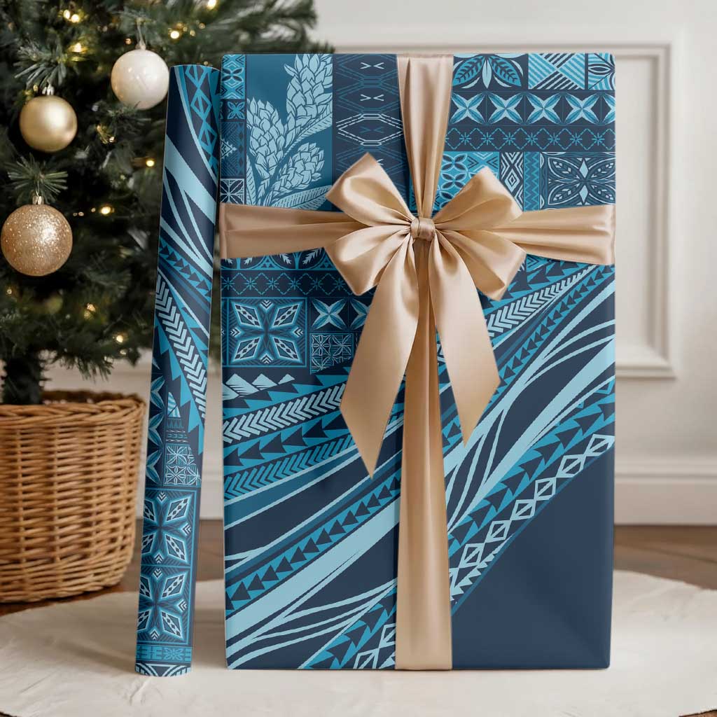 Pasifika Women's Day - Samoa Siapo Malu Tattoo Inspired Wrapping Paper Navy Blue LT7 - Polynesian Pride