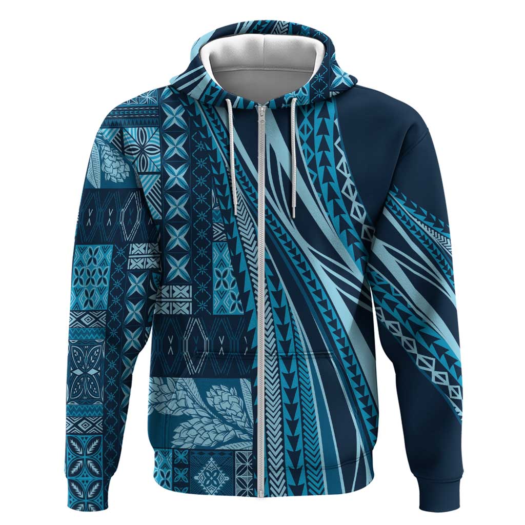 Pasifika Women's Day - Samoa Siapo Malu Tattoo Inspired Zip Hoodie Navy Blue LT7 Zip Hoodie Navy Blue - Polynesian Pride