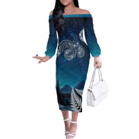 New Zealand Matariki Family Matching Off The Shoulder Long Sleeve Dress and Hawaiian Shirt Starry Night Style