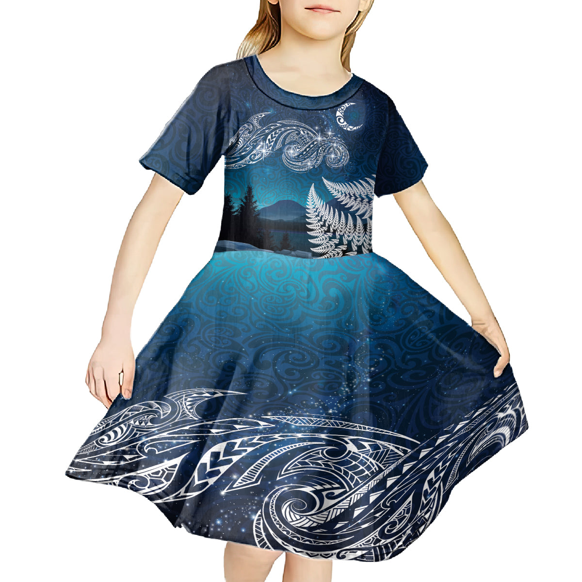 New Zealand Matariki Kid Short Sleeve Dress Starry Night Style