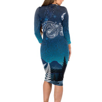 New Zealand Matariki Long Sleeve Bodycon Dress Starry Night Style