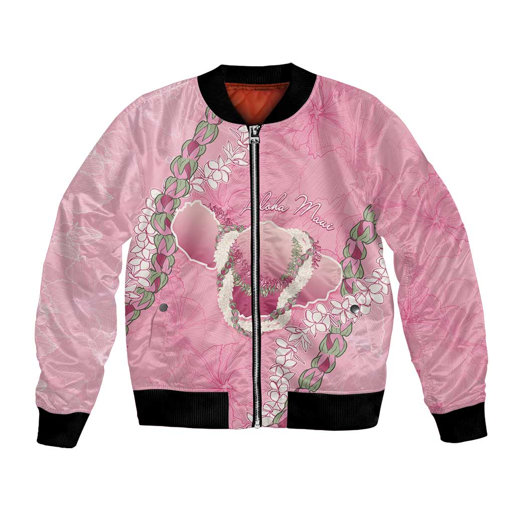 Hawaii Maui Island Flowers Lei Bomber Jacket Lokelani Rose Pink LT7 Unisex Pink - Polynesian Pride