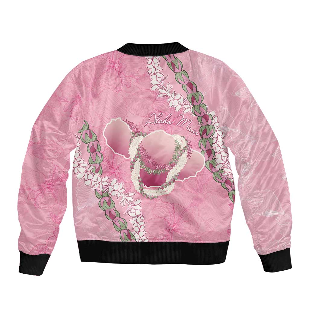 Hawaii Maui Island Flowers Lei Bomber Jacket Lokelani Rose Pink LT7 - Polynesian Pride