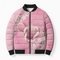 Hawaii Maui Island Flowers Lei Bomber Puffer Jacket Lokelani Rose Pink LT7 Unisex Pink - Polynesian Pride