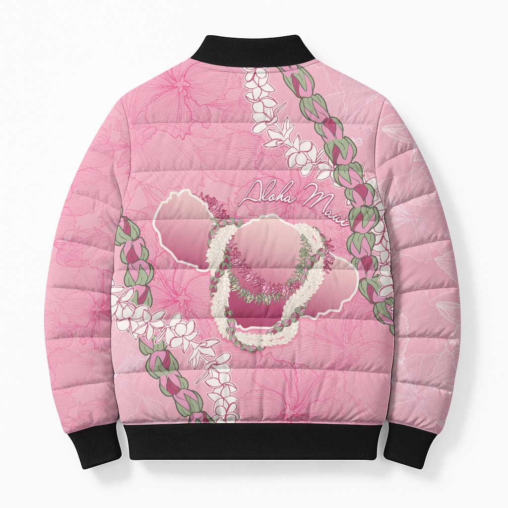 Hawaii Maui Island Flowers Lei Bomber Puffer Jacket Lokelani Rose Pink LT7 - Polynesian Pride