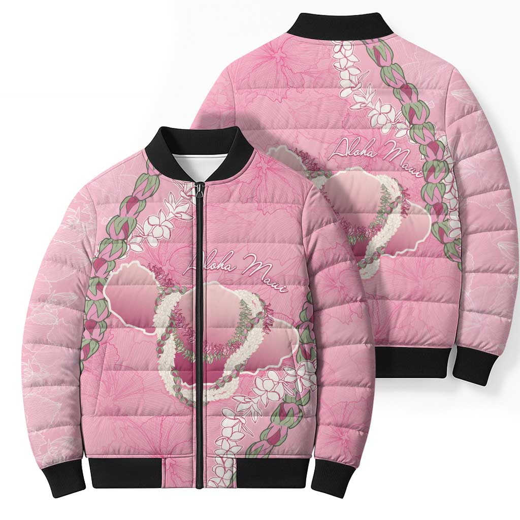 Hawaii Maui Island Flowers Lei Bomber Puffer Jacket Lokelani Rose Pink LT7 - Polynesian Pride