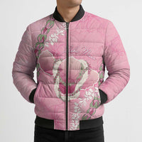 Hawaii Maui Island Flowers Lei Bomber Puffer Jacket Lokelani Rose Pink LT7 - Polynesian Pride