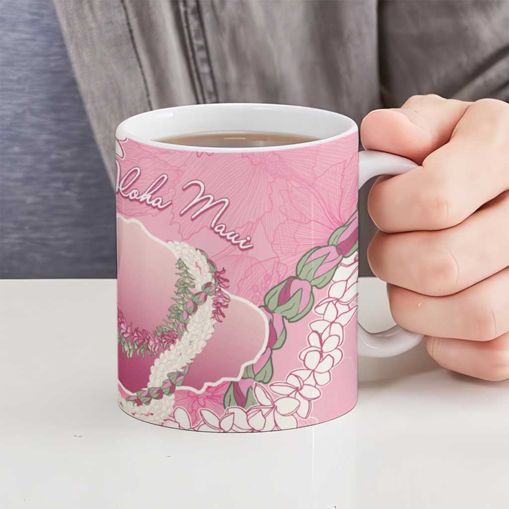 Hawaii Maui Island Flowers Lei Ceramic Mug Lokelani Rose Pink
