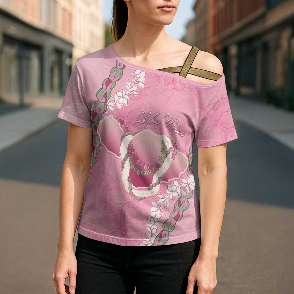 Hawaii Maui Island Flowers Lei Cross Shoulder Shirt Lokelani Rose Pink LT7 - Polynesian Pride