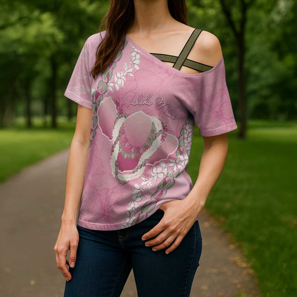 Hawaii Maui Island Flowers Lei Cross Shoulder Shirt Lokelani Rose Pink LT7 - Polynesian Pride