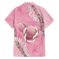 Hawaii Maui Island Flowers Lei Family Matching Off The Shoulder Long Sleeve Dress and Hawaiian Shirt Lokelani Rose Pink