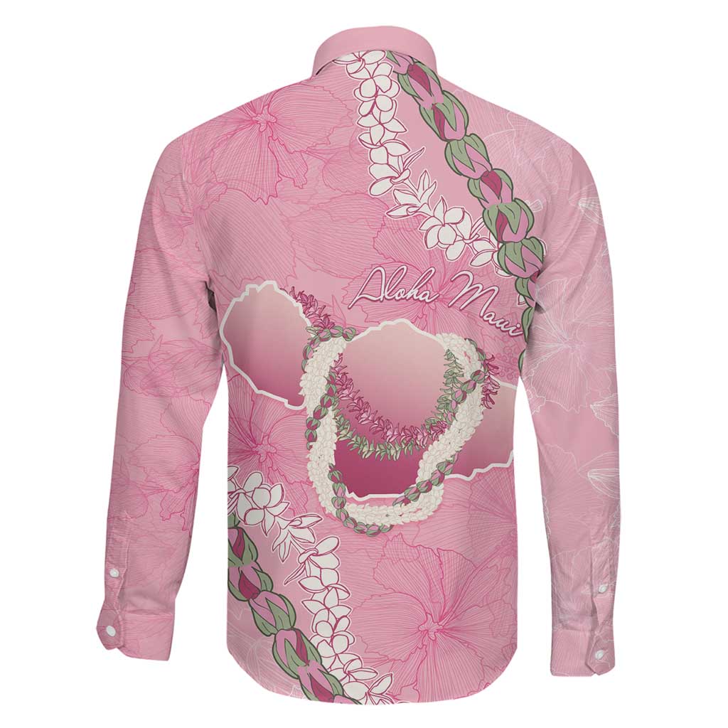 Hawaii Maui Island Flowers Lei Family Matching Off The Shoulder Long Sleeve Dress and Hawaiian Shirt Lokelani Rose Pink
