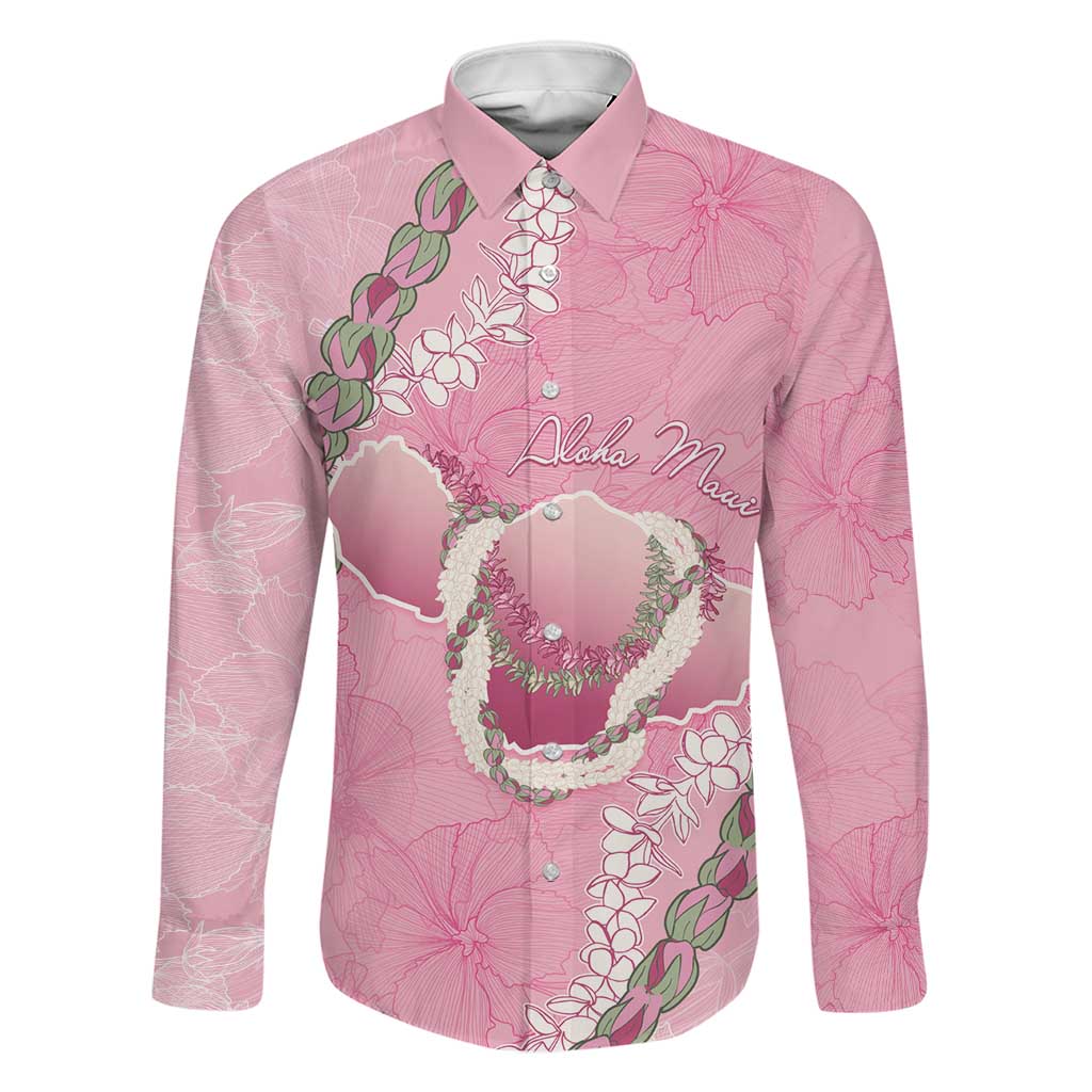 Hawaii Maui Island Flowers Lei Family Matching Off Shoulder Maxi Dress and Hawaiian Shirt Lokelani Rose Pink