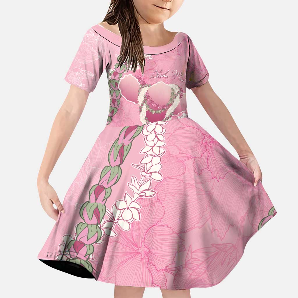 Hawaii Maui Island Flowers Lei Family Matching Summer Maxi Dress and Hawaiian Shirt Lokelani Rose Pink